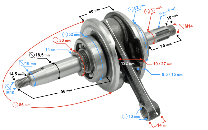 Wał korbowy 110CC MOTOROWER 139FMB Junak 901 Ferro Zipp PRO Barton