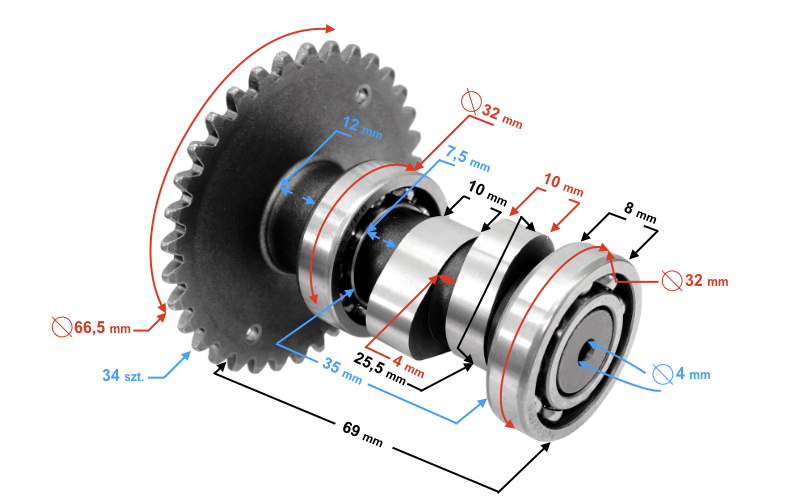 Wałek rozrządu 80cc skutera GY6 Barton Huragan 5