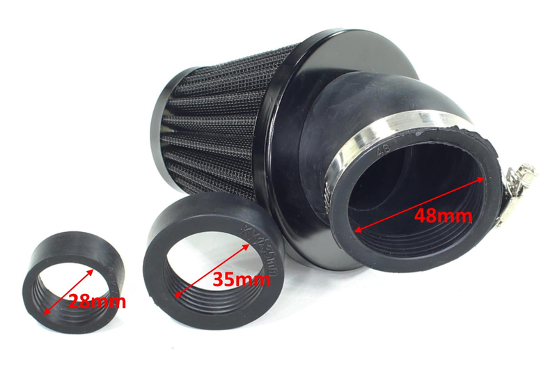 Filtr powietrza stożkowy 45° 48mm 2 adaptery 28 mm 35 mm