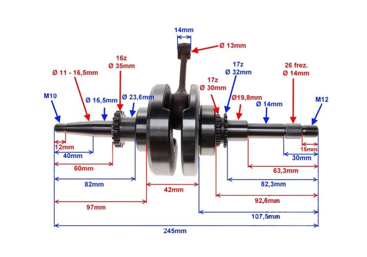Wał korbowy z łożyskami do skutera 4T 139QMB GY6