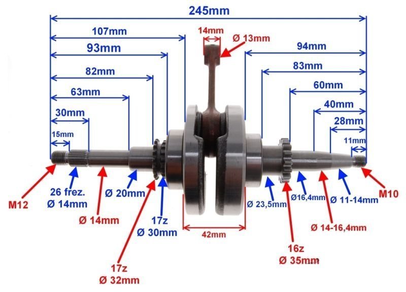 Wał Korbowy z Łożyskmi 4T Koło Pompy Oleju 16z GY6