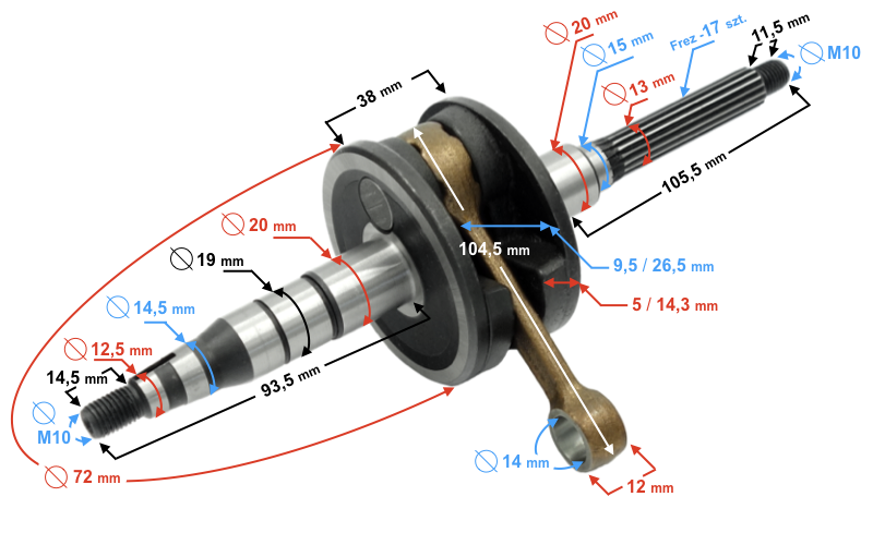 Wał korbowy skuter 050 2T Barton FALCON 17 frezów