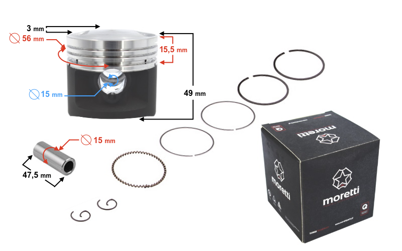 Tłok 125cc Motocykl 4T 56,4 sworzeń 15 grafitowany
