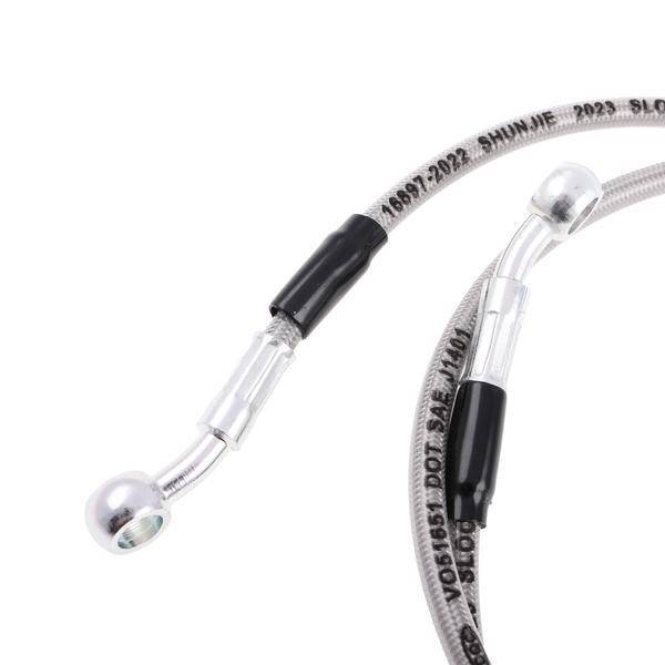 Przewód hamulcowy w stalowym oplocie srebrny 120cm zakute końcówki