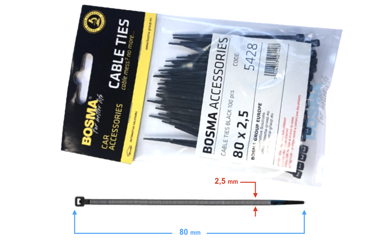 Opaski zaciskowe BOSMA 2,5*80 mm Czarne 100 sztuk