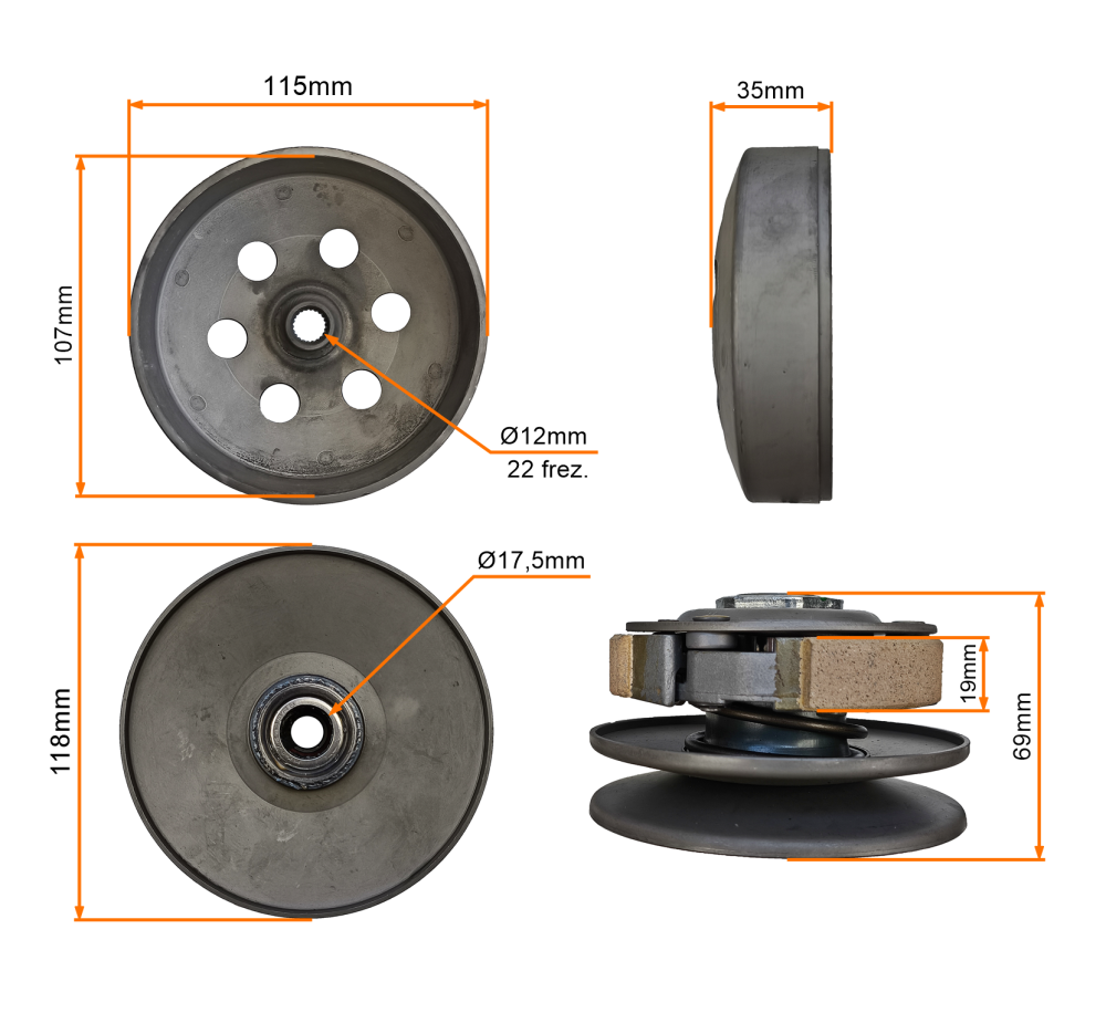 Sprzęgło tylne z dzwonem GY6 4T 50-90cc 139QMB skuter Barton Zipp Romet