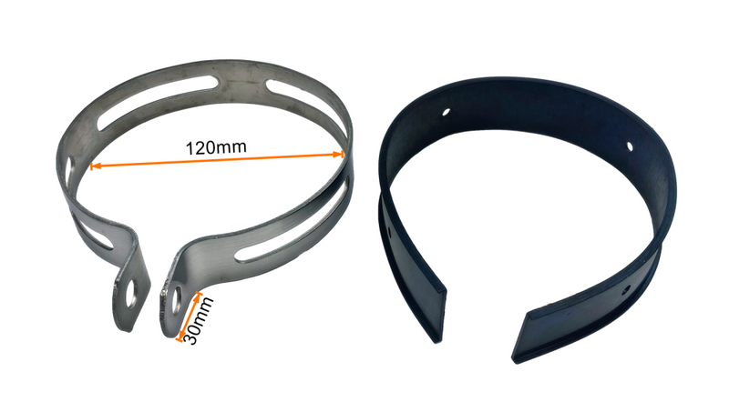 Opaska obejma metalowa tłumika duża 120mm + guma komplet