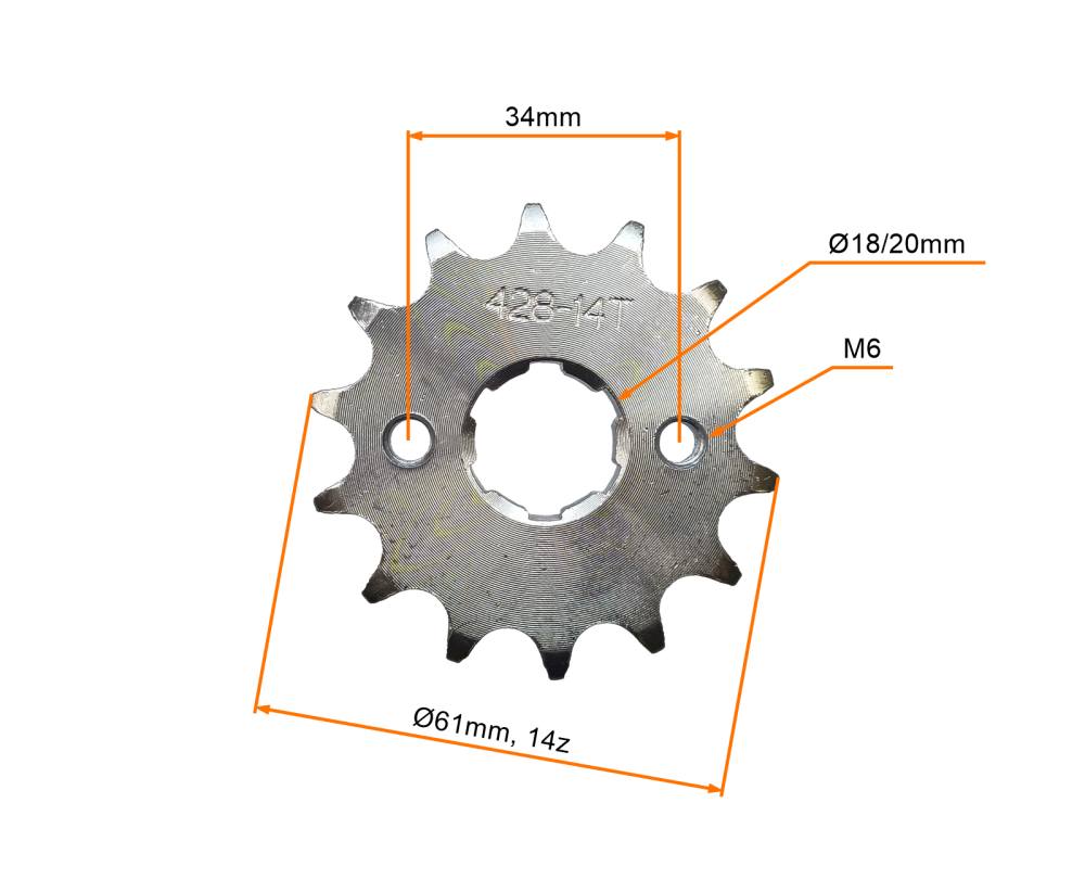 Zębatka przód 14z 428H 18/20 mm + zabezpieczenie quad atv cross