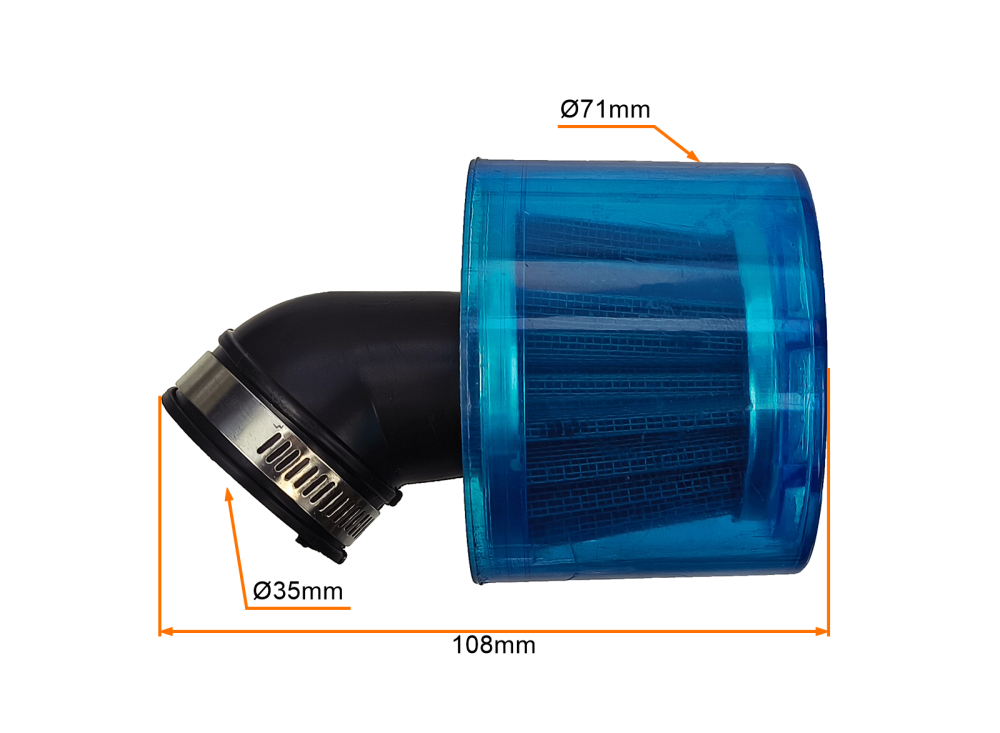 Filtr powietrza stożek chrom 35mm łamany z osłoną