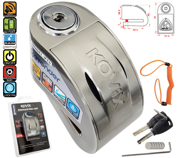 Blokada tarczy hamulcowej z alarmem o natężeniu 120dB KOVIX KT6 metaliczna