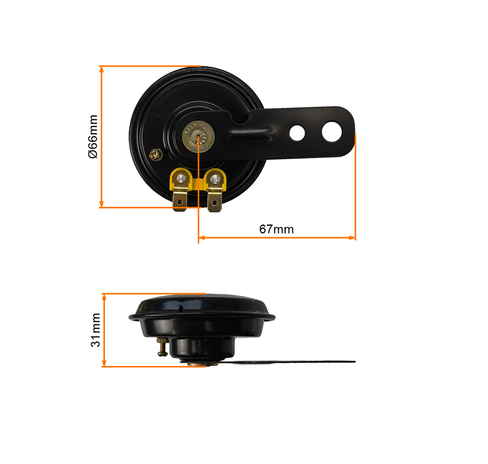 Sygnał dźwiękowy klakson czarny 66mm 105dB 12V skuter motorower motocykl