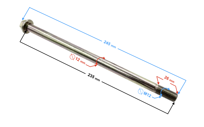 Oś koła przedniego do skutera Barton E-Max 245mm