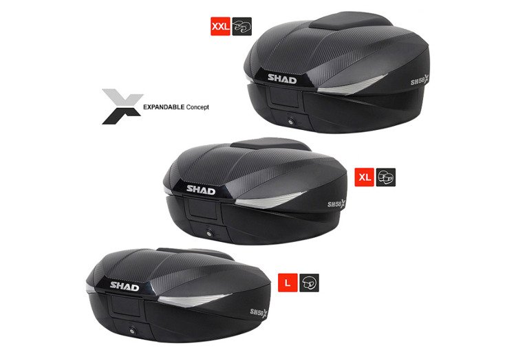 Kufer motocyklowy centralny SHAD SH58x carbon + dedykowane oparcie
