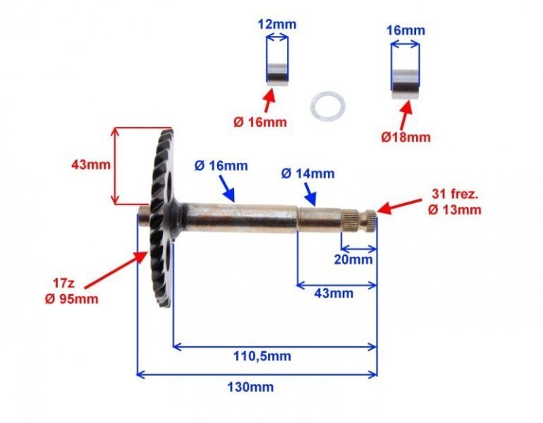 Wałek Rozrusznika Krótki 125 GY6 4T 152QMI 157QMI