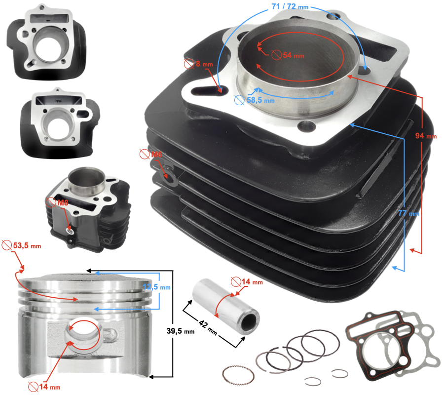 Cylinder do motoroweru 4T 130cc 154FMI Chłodzony powietrzem