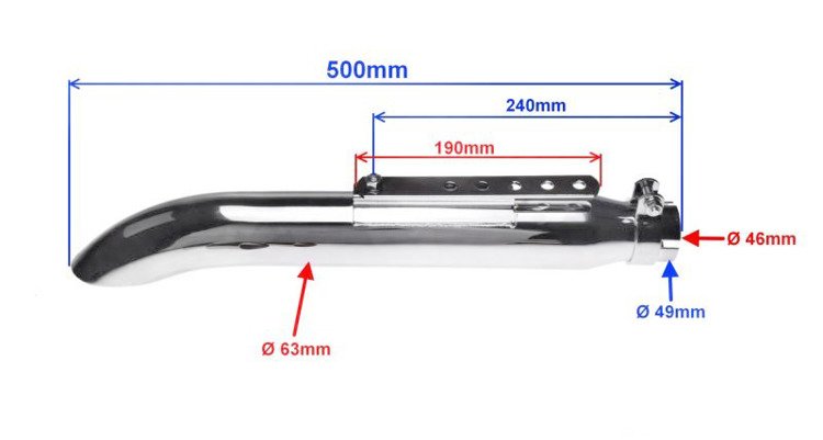 Tłumik wydech chrom stalowy 50cm cafe racer retro