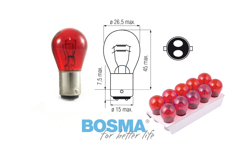 Żarówka BOSMA 12V 21/5W BAY15d Czerwona