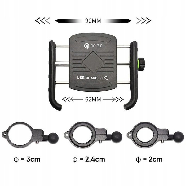 Uchwyt motocyklowy z ładowarką do telefonu qc 3.0