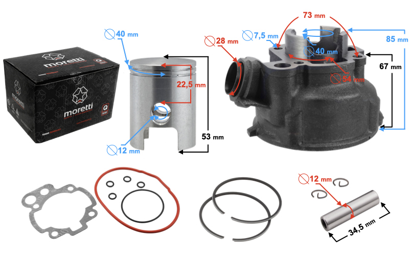 Cylinder Moretti 2T 50cc AM6 Yamaha Tzr Aprilia Rs