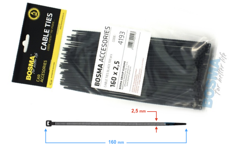 Opaska zaciskowa BOSMA 2,5x160 mm czarne 100 sztuk