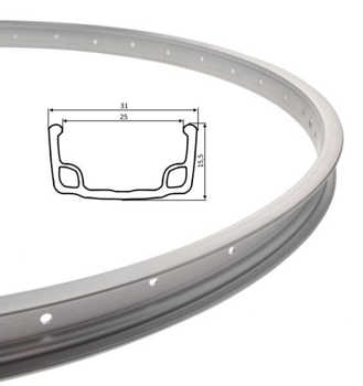 Obręcz koła 26 rowerowa 36 otw alu srebna szeroka