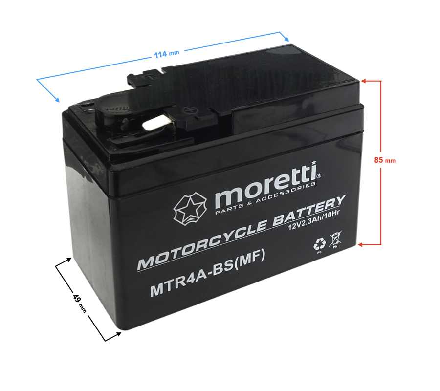 Akumulator Moretti AGM 12V 2.3 Ah MTR4A-BS Derbi Honda SFX SH SJ SXR SZX 50