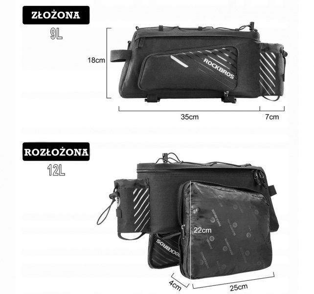 ROCKBROS Torba rowerowa na bagażnik tylna duża 9l