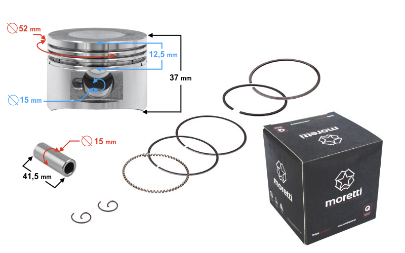Tłok Moretti 125cc Skuter 4T GY6 52,4mm Barton