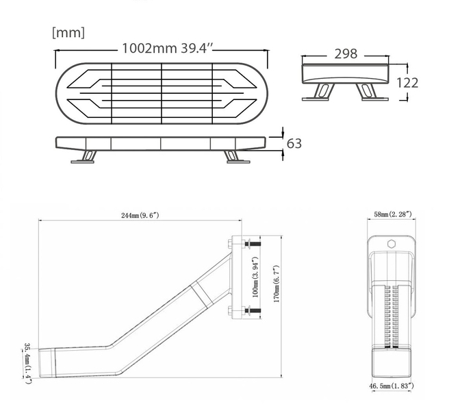 Belka Ostrzegawcza 48LED 60W 1002x286 R10 R65 Pomoc Drogowa + gratis lampy narożne obrysowe prawa lewa