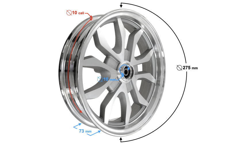 Felga koło przód przednia 10 cali skuter Barton Tres