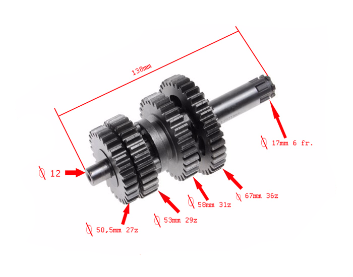 Wałek zdawczy skrzyni biegów 4t romet zetka zk50