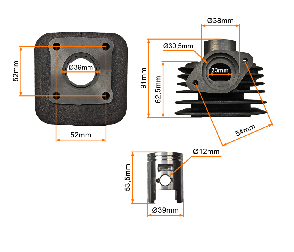 Cylinder 2T 50ccm 39mm sw.12mm Kymco Agility Super 8 9 Keeway Romet Benzer