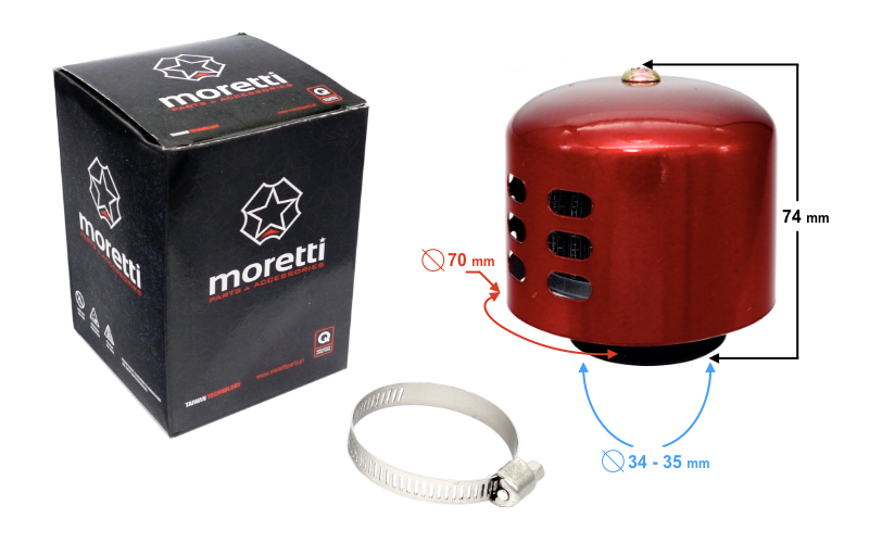 Filtr powietrza stożkowy czerwony średnica 34 mm