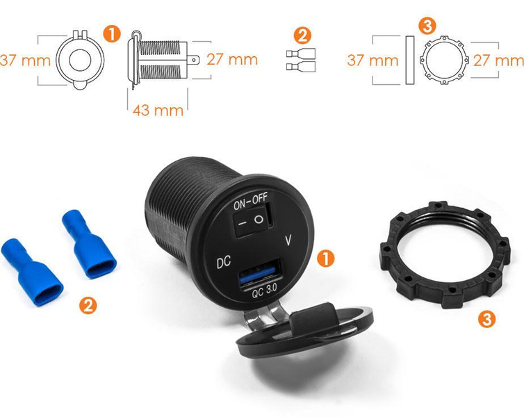 Motocyklowe samochodowe gniazdo zapalniczki ładowarka USB QC 3.0
