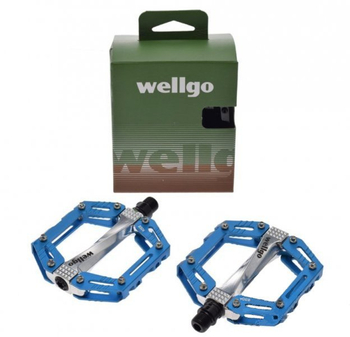 Pedały rowerowe Wellgo aluminiowe platformowe niebieskie BMX Downhill MTB