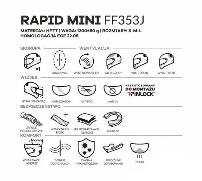 Kask LS2 FF353J Rapid MINI solid matt black junior