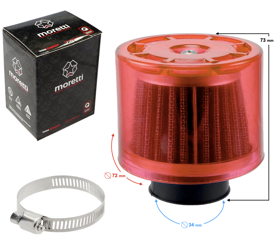 Filtr powietrza stożkowy czerwony z osłoną 34mm