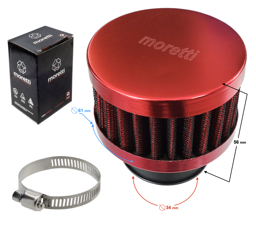 Filtr powietrza stożkowy czerwony średnica 34 mm