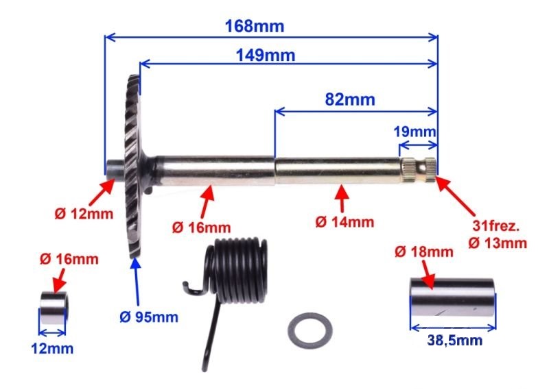 Wałek rozrusznika nożnego GY6 125cc 168mm