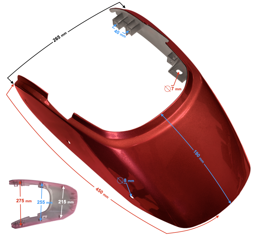 Obudowa tylna czerwona do motocykla Barton Classic 125