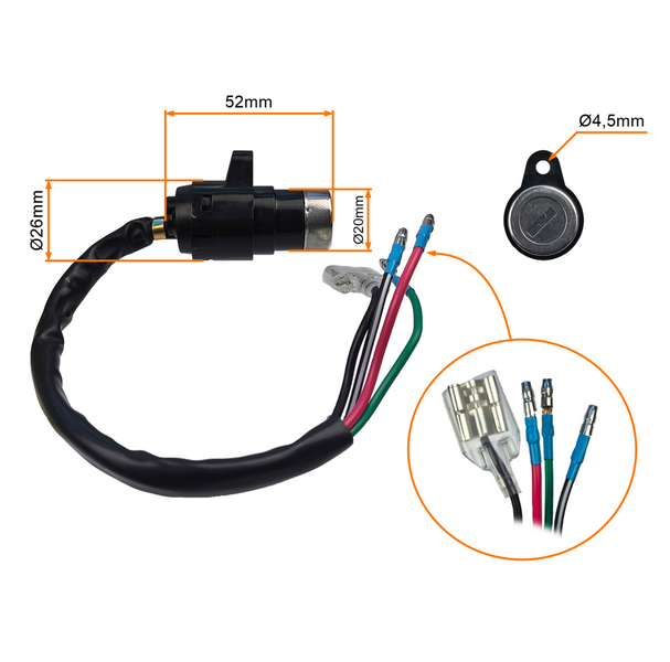 Stacyjka przykręcana uniwersalna 4 przewody 2 kluczyki quad atv 