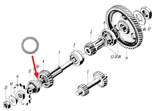 Podkładka dystansowa wałka głównego Romet Komar Motorynka
