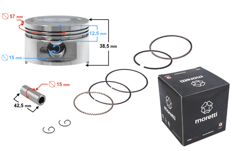 Tłok Moretti 150cc Skuter 4T GY6 śr:57,4mm Barton