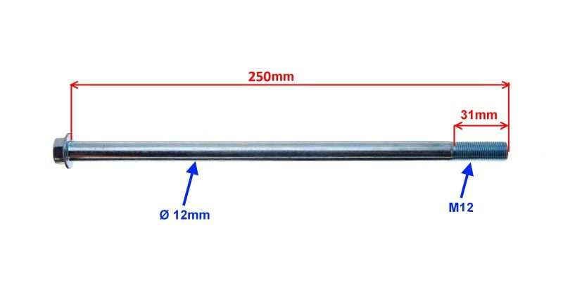 Oś ośka koła przód  fi12x250 CPI GTX50, GTX125