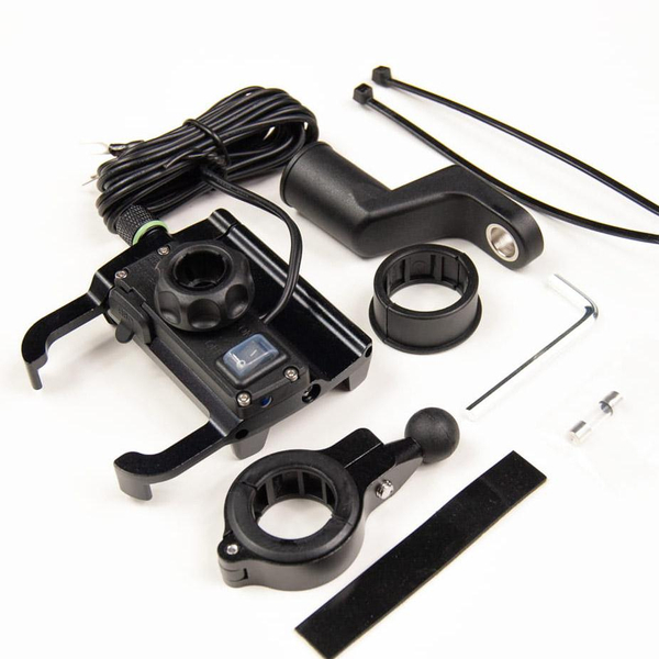 Uchwyt motocyklowy z ładowarką do telefonu czarny