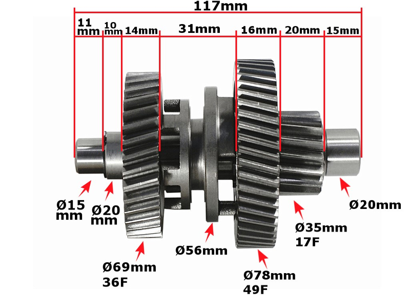Wałek pośredni atv 150 gy fuxin duży z przesuwką