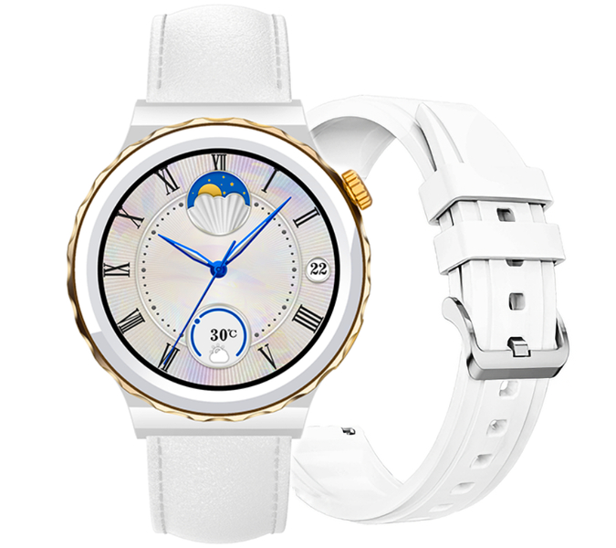 Smartwatch zegarek Rubicon biały skórzany pasek