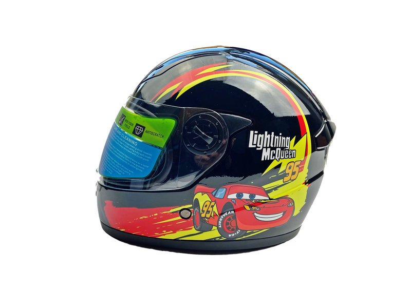 Kask dziecięcy skuter motorower czarny auta 48-49cm