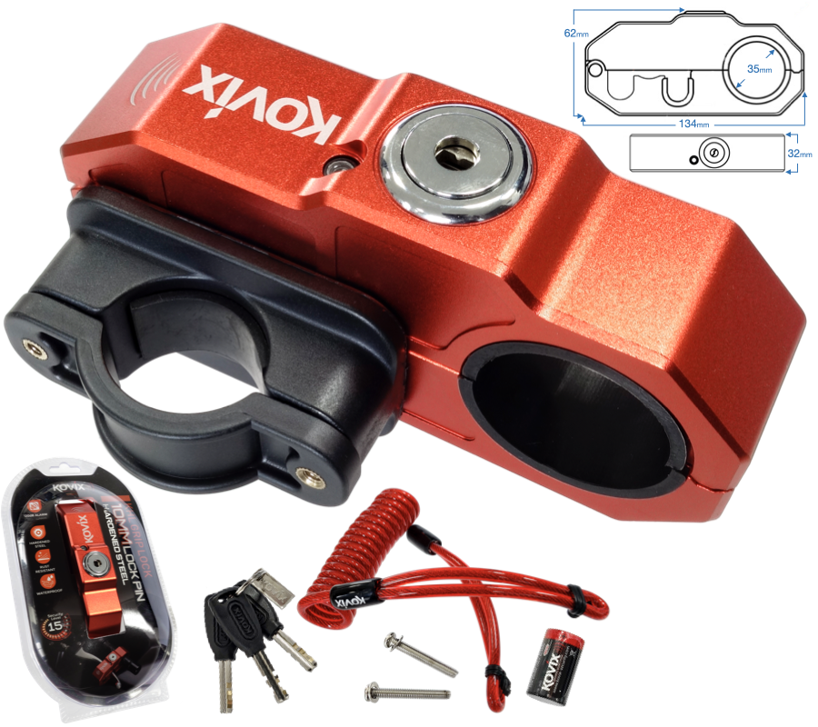 Kovix grip lock blokada dźwigni hamulca z alarmem 120dB czerwona