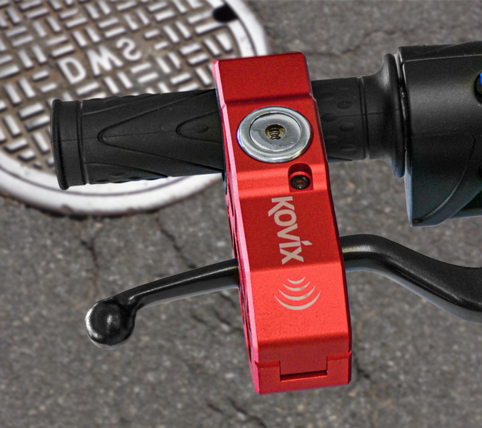 Kovix grip lock blokada dźwigni hamulca z alarmem 120dB czerwona